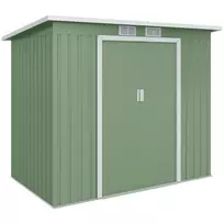 Sandėliukas 2,42 m² | Sodo Pašiūrė su Vėdinimo Langu, Stumdomomis Durimis, Pamatais, Cinkuoto Plieno, Atspari Oro Sąlygoms, Žalia, 213 x 130 x 159/172 cm