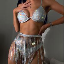 Women Sexy Triangle Split Bikini Suit Set Tie Side G-String Thong Swimsuit One Shoulder Elastic S