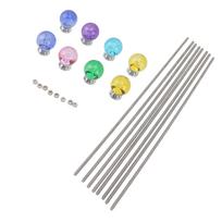 8PCS DIY Garden Beaded Stakes Stainless Steel Fairy Garden Stakes Wands with Crystal Stopper Top for Outdoor Decoration