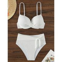 Wrinkled High Waist Bikini Push Up Swimsuit Female Swimwear Women Two-pieces Bikini Set With Bra Cup Bather Bathing Suit Swim XS