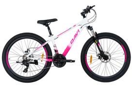 Kalnų dviratis 26", shimano, lengvas rėmas 13", 140–170 cm, 21 pavara, aluminium, amortizacija, balta/rožinė, Davi Bella