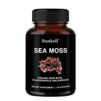 Organic Irish Moss Supplement, With Bladderwrack, Burdock, 120 Capsules Per Bottle 120 Capsules black