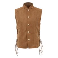 Boys Pirate Waistcoat Stand Collar Button Closure Side Tie Up Renaissance Vest Cosplay Halloween Costume 5-6 Years