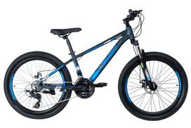 Kalnų dviratis 24", 9–12 metų, shimano, lengvas rėmas 11", 130–155 cm, 21 pavara, zils/pelēks, aluminium, amortizacija, mėlyna/pilka, Davi Montaro