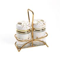 Nordic Style Glass Spice Jars Set Cross-Border Light Luxury Square Spice Rack Household Seasoning Holder with Gold Frame