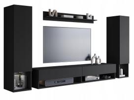 Living room hanging set, 2 posts, TV cabinet, 180 cm, shelf, matte black with LED