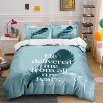 Psalm 34:4 Blue Feather Bedding Set Bedding set (1 duvet cover, 2 pillowcases, duvet not included) 135x200cm