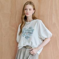 Maxza 3d Flower PrinT Balloon Sleeve ShorT Sleeve T shirT white/FREE