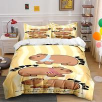 Capybara Themed Yellow Bedding Set Bedding set (1 duvet cover, 2 pillowcases, duvet not included) 135x200cm
