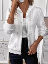 Women's Hooded Long Sleeve Zip Up Cardigan Slim Fit Cable Knit Jacket Solid Color Elegant Commuter Sweatshirt S