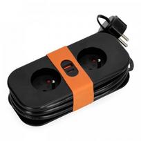 Extension cord, 2 sockets, 230V + USB, 1.4m, grounded, 3x1.5mm black cable