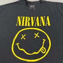 Nirvana Smiley Face Graphic T-Shirt Black Yellow Logo Mens 2XL Cotton Tee Unisex T-Shirt L