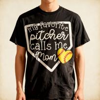 My Favorite Pitcher Calls Me Mom Softball Cute Mama Funny T-Shirt S