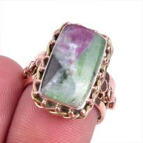 Ruby In Zoisite Handmade Lab-Created 925 Sterling Silver Two Tone Ring S.6 e6B92