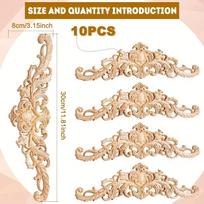10pcs Wood Appliques Decorative Wood Applique for Furniture Wooden Carved Onlay Appliques and Onlays for Furniture DIY Wood Carving Decals 30×8cm/11.81×3.15inch