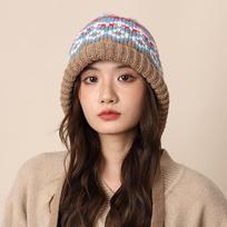 Women's Retro Fair Isle Knitted Balaclava Hat - Warm Wool Ear Protection One Size