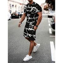 Men's Trendy 3D Personalized Graffiti Short Sleeved Shorts Set Outdoor Casual Breathable Two-piece Set S