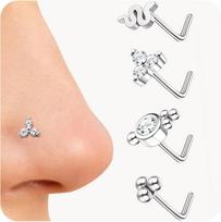 Bobisty Nose Rings Studs for Women Stainless Steel L Shaped Nose Studs Tiny Opal CZ Sunflower Bee Planet Nose Piercing Jewelry 20G (0.8mm )&Face&Nose Rings & Studs&Face