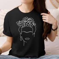 Frida Face Line Art Shirt Frida Kahlo Salute and Remember The Clothing Frida Kahlo Portrait T-shirt Simple Women Tee Tops S