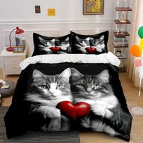 Two Cats Holding Red Heart Bedding Set For Kids Luxury Gift 3Pcs Digital Print Comforter Set Soft Comfortable Breathable (as the picture,EU Twin 135X200cm&set)