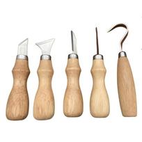 5pc Wood Carving Tools Set Oak Handle Curved Knife For Arts Crafts Tools For Hand Carving Wood Sharp Portable Natural Wood Color A1