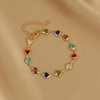 Elegant Red Crystal Zircon Metal Chain Bracelets for Women Colorful Heart Bracelets Party Wedding Girl Wrist Jewelry Gift