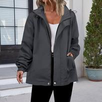 Women Waterproof Lightweight Hooded Rain Jacket Windbreaker Outdoor Zip Up Casual Loose Fit Coat With Pockets L