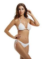 Women's Halter Sleeveless Triangle Bikini Set Solid Color Loose Fit Beach Swimwear Sexy Two Piece Bathing Suit S