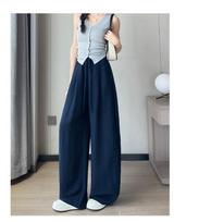 Women's Elastic Waist Wide Leg Pants Loose Casual Tencel Linen Trousers Lightweight Breathable Summer Daily Street Outfit M