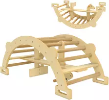 Koduva Montessori laipiojimo lankas vidaus naudojimui, 2-in-1 medinis, natūrali mediena, 110 x 52 x 45 cm