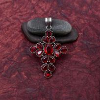 Garnet Gemstone 925 Sterling Silver Handmade Cross Pendant Jewelry 2.75 Inch