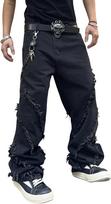 Zewool Men's Y2K Baggy Jeans Loose Black with Fraying Small