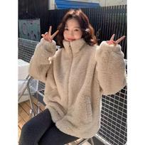 Women's Oversized Stand Collar Zip Up Fleece Jacket Double Sided Sherpa Thick Warm Teddy Coat Loose Loungewear Winter Outerwear S