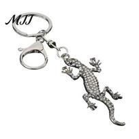 Simple Design Keychain Pendant Sparkling Rhinestones Gecko Shape Zinc Alloy Key Holder with Electroplated Lobster Clasp Backpack Accessory