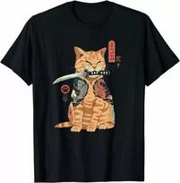 Yakuza Samurai Tattoo Cat Japan Style Manga Anime Unisex T-shirt S-5XL S