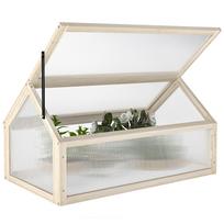 Wooden Cold Frame Garden Polycarbonate Greenhouse with Openable Top Cover, Grow House for Flowers, Vegetables, Plants, 90 x 52 x 50cm, Natural 90 x 52 x 49.5 cm