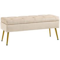 Storage Bench in Velvet Look, Padded Footstool with Tufted Design, Metal Frame, 102 x 35 x 43 cm, Beige 102 x 35 x 43 cm