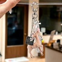 Cute Flocked Deer Keychain Pearl Beaded Inspirational Tag Anti-Lost Pendant for Backpack Handbag Daily Decor onesize