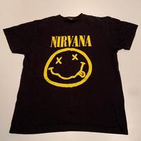 Vintage 2000s Nirvana Smiley Face Graphic Band T Shirt Large Faded Black Rare Unisex T-Shirt L