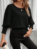 Amazon Europe and the United States Cross-border Women's Spring and Autumn 2026 Solid Color Wrap Long Sleeve Lotus Leaf Sleeve Crew Neck Loose T-Shirt S