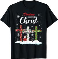 NEW Christmas Begins With Christ Snowman Christian Cross T-Shirt L
