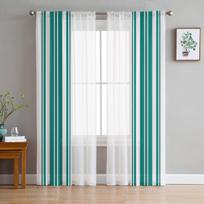 Teal Stripes Tiulis Langų Užuolaidos Permatomos Užuolaidos Svetainės Užuolaidos Namų dekoravimui Užuolaidų skydelis 135W x 114H(cm)