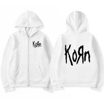 „Korn Rock Band Letter“ logotipas Megztukas su užtrauktuku Vyriškas metalinis gotikinis vintažinis negabaritinis gobtuvas su užtrauktuku Gatvės drabužiai Punk megztiniai Striukės S balta