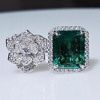 High Jewelry Imitation Emerald Camellia Full Diamond Stud Earl Flower Pendant Necklace Rose Ring Set Female