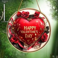 Valentine's Day Suncatcher Sign - Heart-Shaped with Red Roses & Golden Accents,  Happy Valentine's Day  Text, No Electricity Needed, Perfect Holiday G 20*20cm