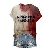 Don't Mind I Handled It Blood Shirt Women Funny Halloween Blood Horror Clothes Short Sleeve V-Neck Splatter Top M