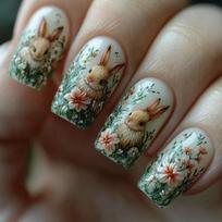 Square Press On Nail Fake Nail Easter Designs Glues On Nail Artificial Acrylic Nail 24pcs Stick On Nail for Women Girls 1