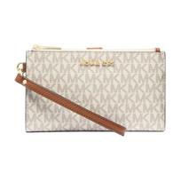 Michael Kors MK Jet Set Travel Signature Logo Print Zip Closure Coated Canvas And Polyester Wallet Women Wallet Vanilla-White 35F8GTVW0B-VANILLA Basic Set (Bag+Dust Bag)