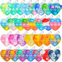 30Pcs Pop Keychain It Fidgeting Toys Bracelet Heart Key Ring Rainbow Tactile Toys Set Pack Bulk Classroom Prizes Party Favors