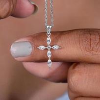 Huitan Exquisite Cross Shaped Pendant Necklace for Women Inlaid Sparkling Crystal Cubic Zirconia Daily Party Statement Jewelry 45cm
